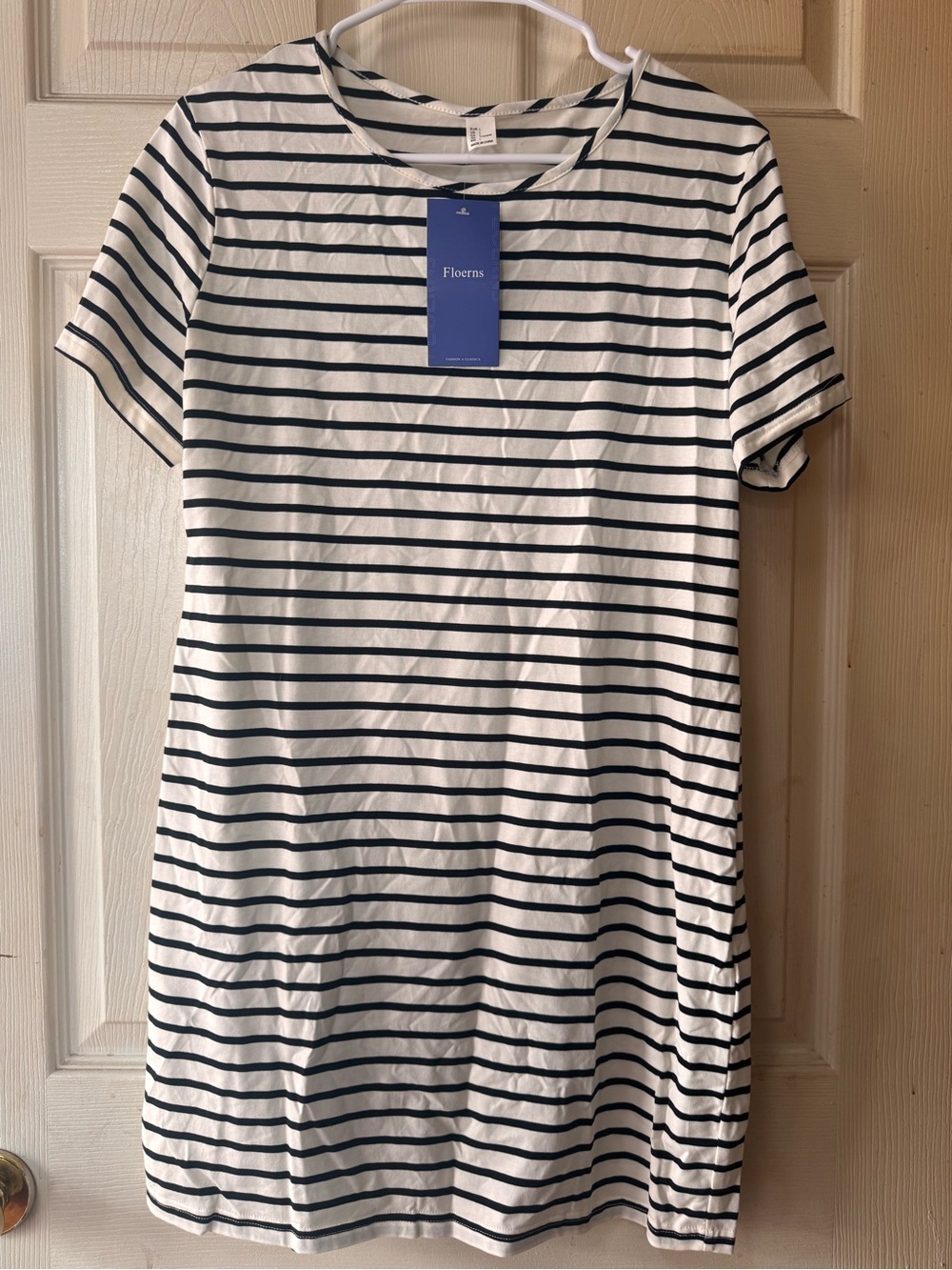 Marshalls White and Navy Striped Short Sleeve Dress